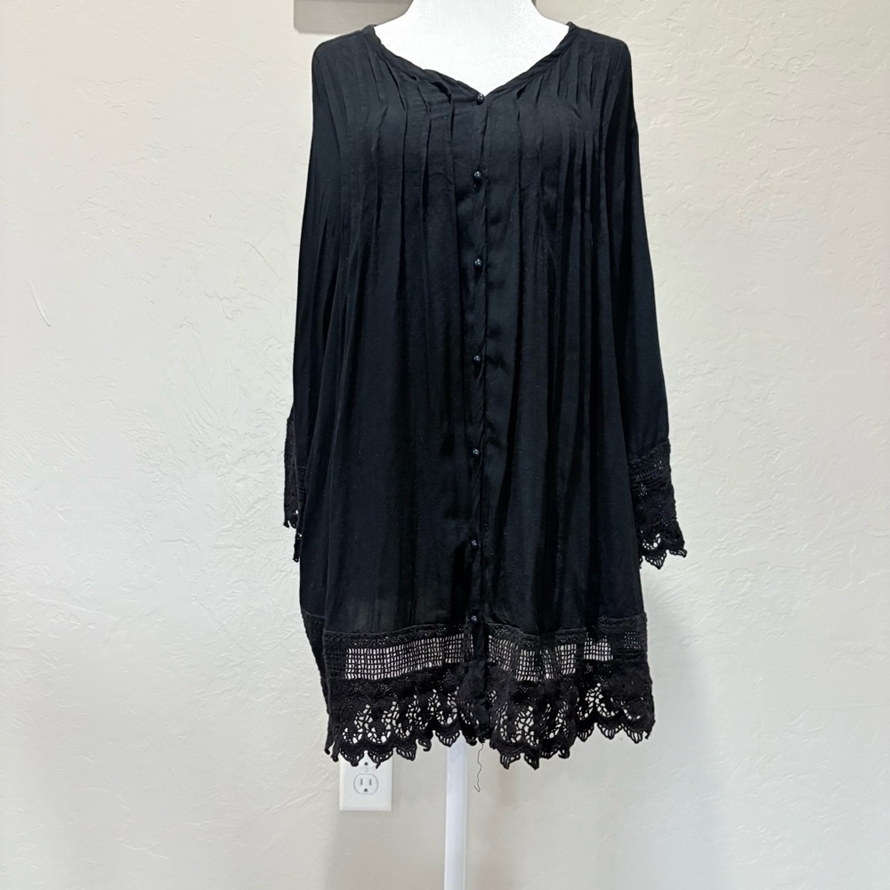 ❤️Blair Black Crochet Trim Button Front Tunic Top Women’s L - Picture 5 of 16